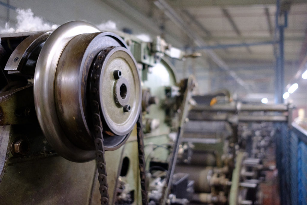 Textile mill machinery close-up