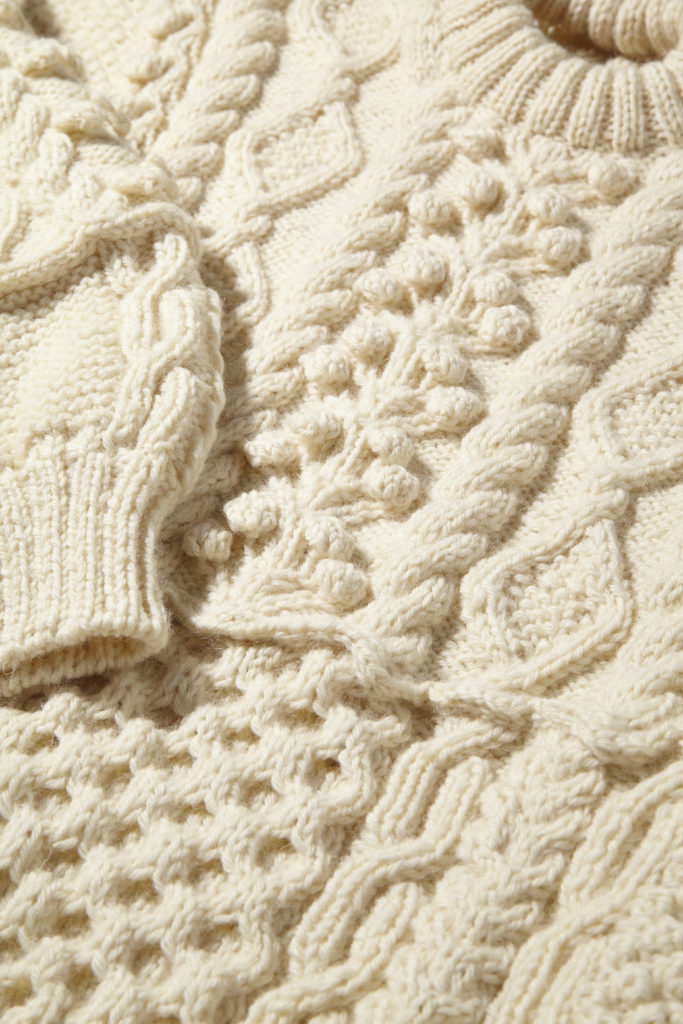 Detail of cream cable-knit jumper