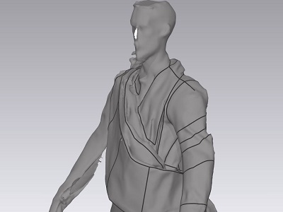 Top half of a greyed-out digital avatar with garments mapped onto the body